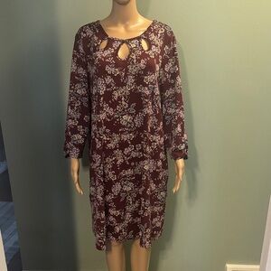 Apt. 9 Burgundy Floral Long Sleeve Dress